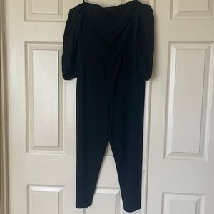 BCBG Maxazria black off shoulder jumpsuit
